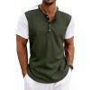 Camiseta Henley Masculina de Manga Curta, Corte Largo e Cores Contrastantes