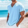 Camiseta Masculina de Algodão e Linho, Cor Sólida e Manga Curta