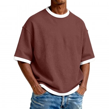 Camiseta Masculina Casual com Gola Redonda e Cores Contrastantes — Malha Leve de Algodão, Manga Curta, para o Dia a Dia