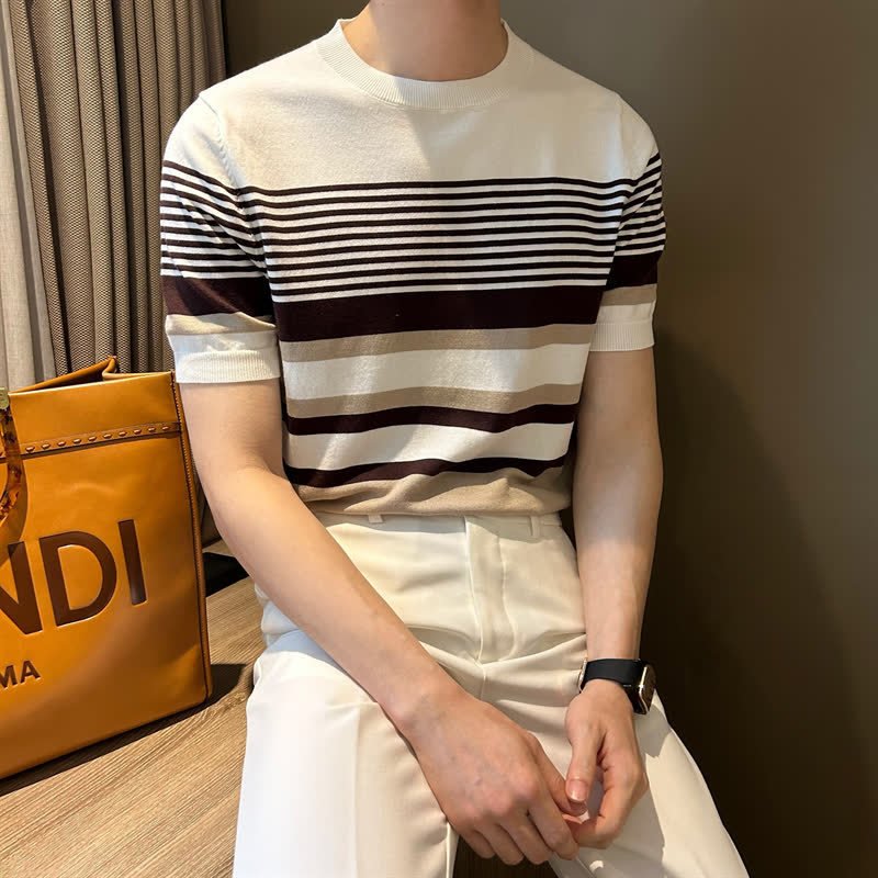 Blusa Masculina de Tricô Listrada com Gola Redonda, para Verão