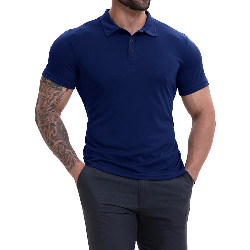 Camiseta Masculina Casual Respirável de Manga Curta com Gola Lapela, Combina com Tudo