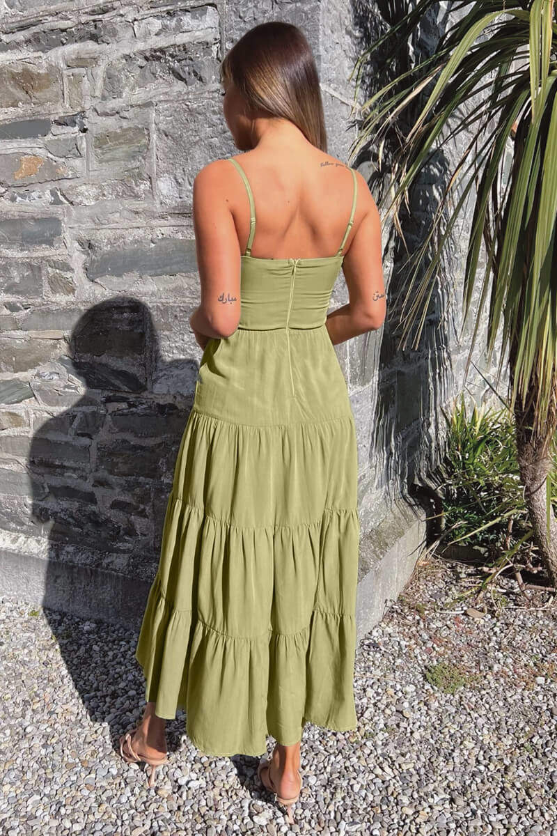 Khaki Strappy Smock Midi Dress Khaki Strappy Smock Midi Dress