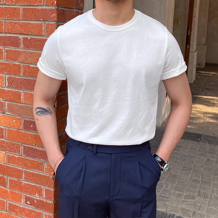 Camiseta Masculina de Verão Estilo Dandy com Gola Pequena