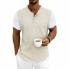 Camiseta Henley Masculina de Manga Curta, Corte Largo e Cores Contrastantes