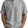 Camisa Polo Masculina de Tricô de Manga Curta com Gola Henley