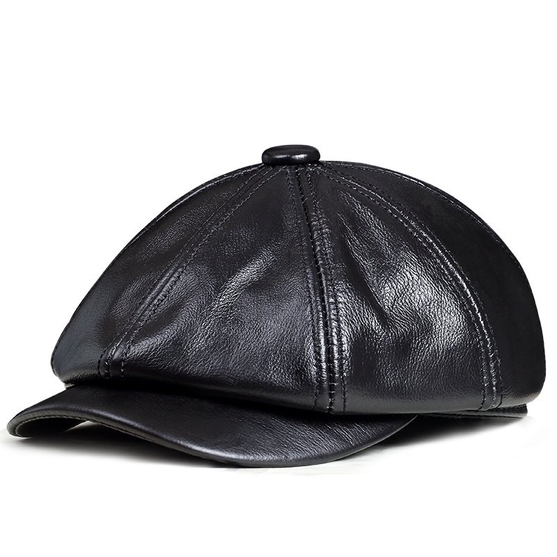 Chapéu Masculino de Couro Estilo Octogonal com Topo Arredondado