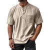Camisa Masculina Casual de Manga Curta com Botões e Gola Redonda, Combina com Tudo