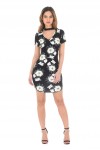 Black Floral Choker Mini Bodycon Dress