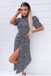Black Printed Split Hem Midi Dress