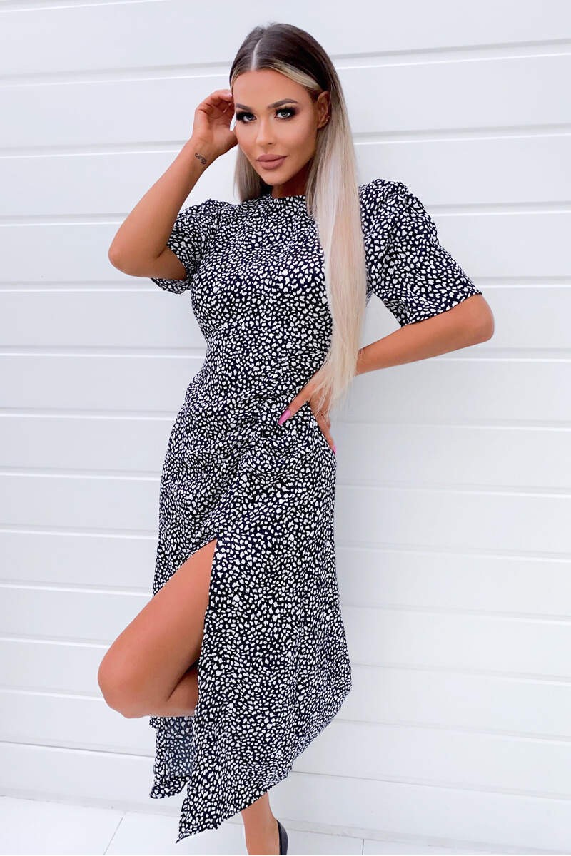 Black Printed Split Hem Midi Dress Black Printed Split Hem Midi Dress