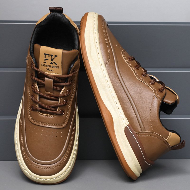 Sapatos Casuais Masculinos Respiráveis e Versáteis com Sola Macia, Amarração e Bico Redondo