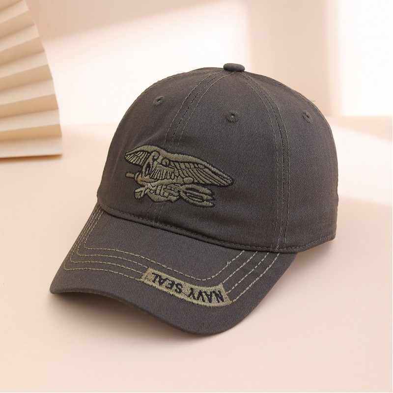 Boné Masculino com Bordado de Letras e Recortes, Estilo Militar de Primavera e Outono — Versátil para Ar Livre