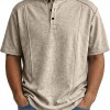 Camisa Polo Masculina de Tricô de Manga Curta com Gola Henley