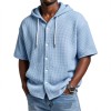 Blusa Casual de Manga Curta com Capuz e Trama Waffle, para Primavera e Verão