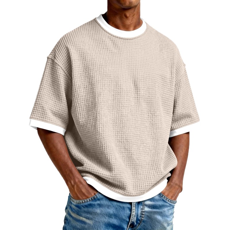 Camiseta Masculina Casual com Gola Redonda e Cores Contrastantes — Malha Leve de Algodão, Manga Curta, para o Dia a Dia
