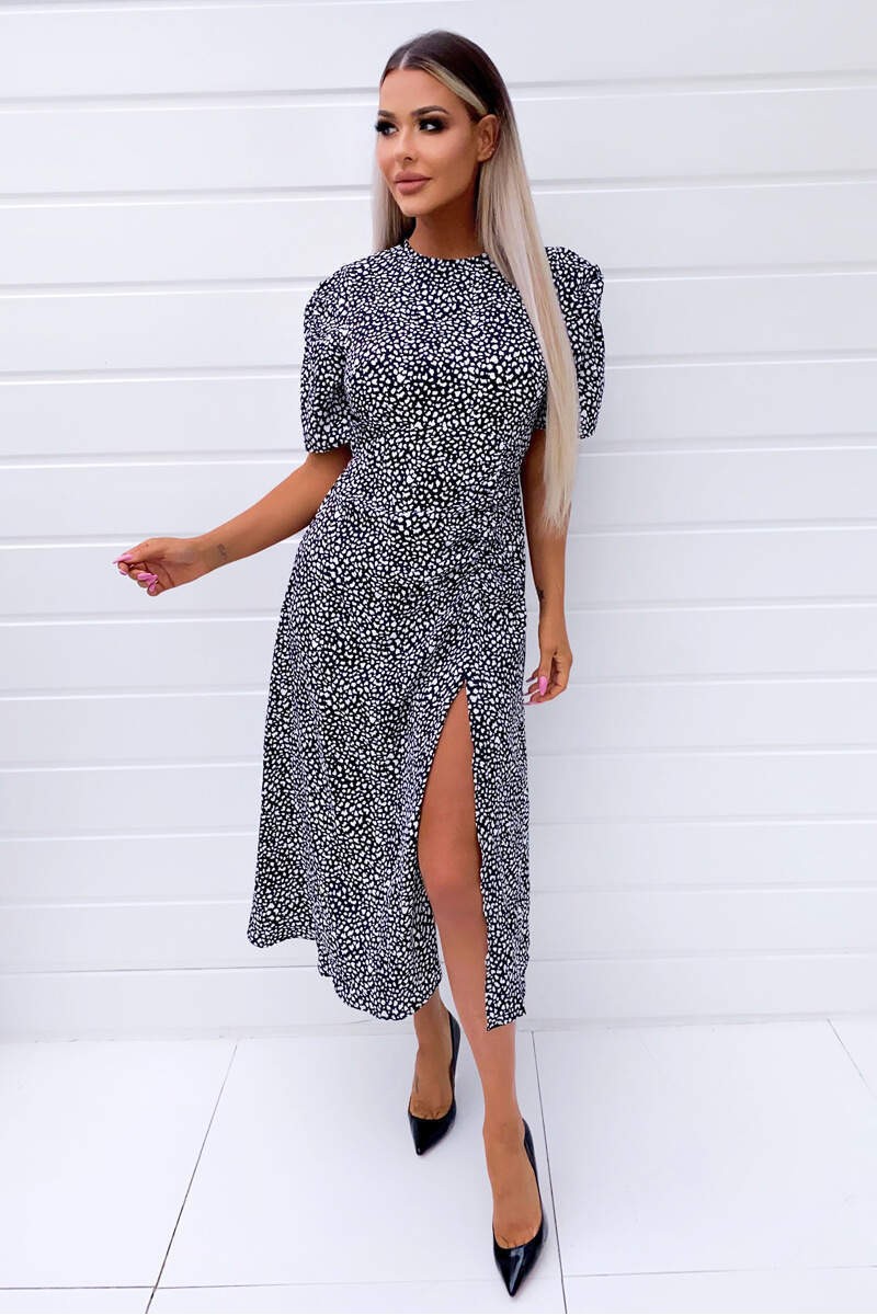 Black Printed Split Hem Midi Dress Black Printed Split Hem Midi Dress