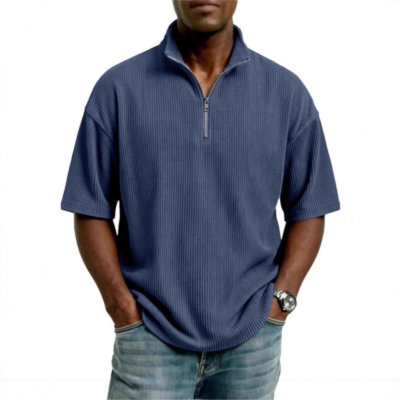 Blusa Masculina de Verão, Larga, Casual e de Cor Sólida com Trama Waffle