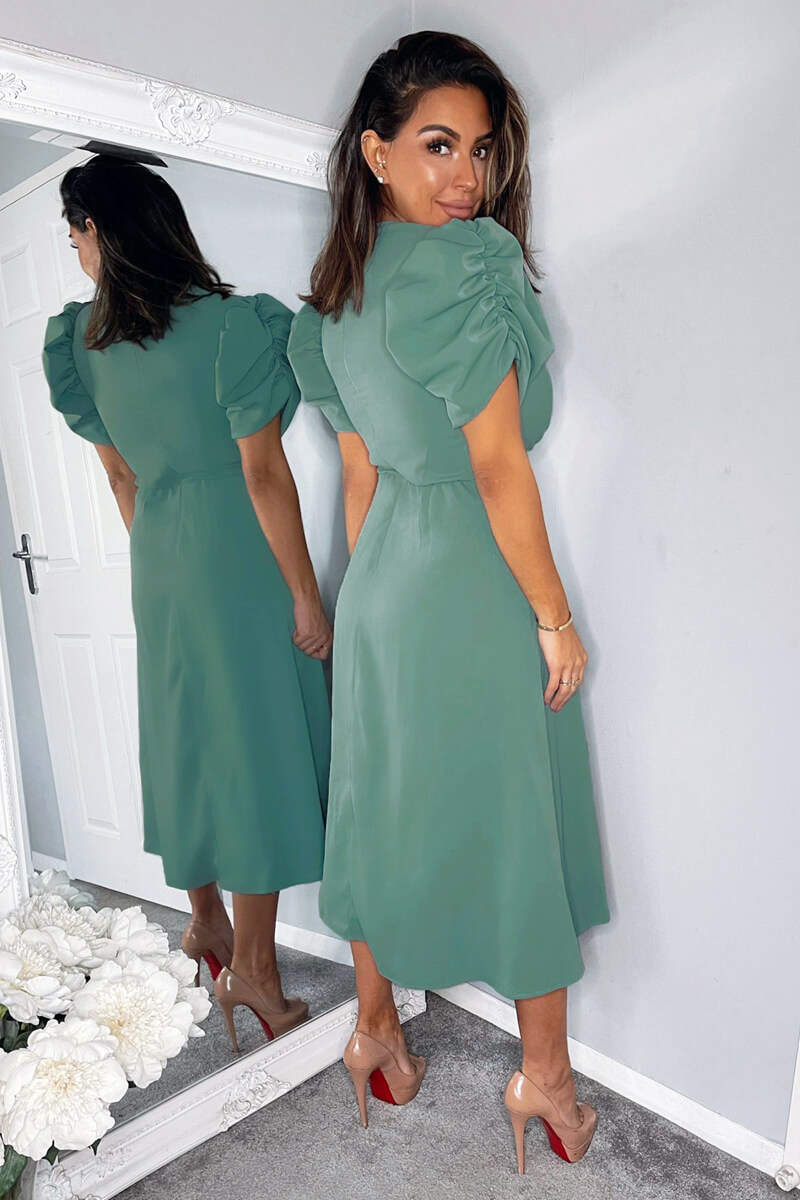 Duck Egg Wrap Over Tie Midi Dress Duck Egg Wrap Over Tie Midi Dress