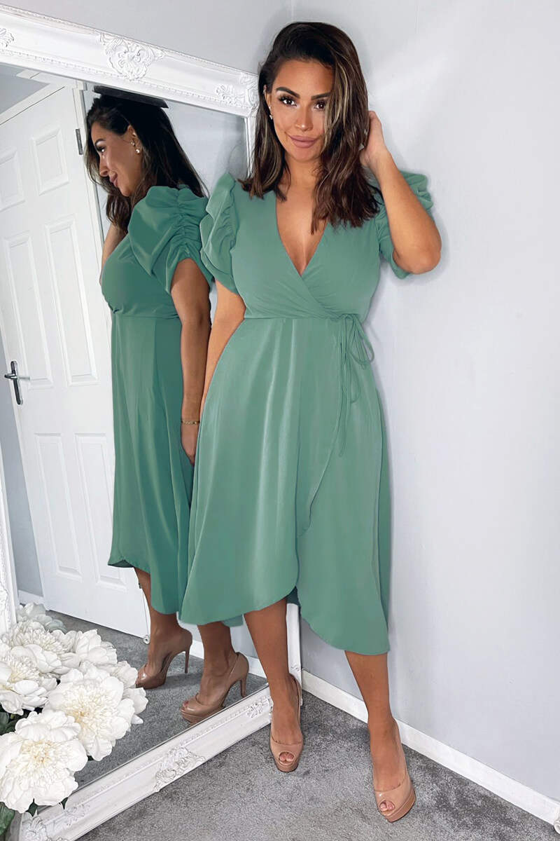 Duck Egg Wrap Over Tie Midi Dress Duck Egg Wrap Over Tie Midi Dress