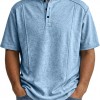 Camisa Polo Masculina de Tricô de Manga Curta com Gola Henley