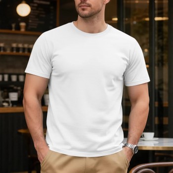 Camiseta Masculina Minimalista de Algodão, Gola Redonda e Manga Curta — Casual e Esportiva