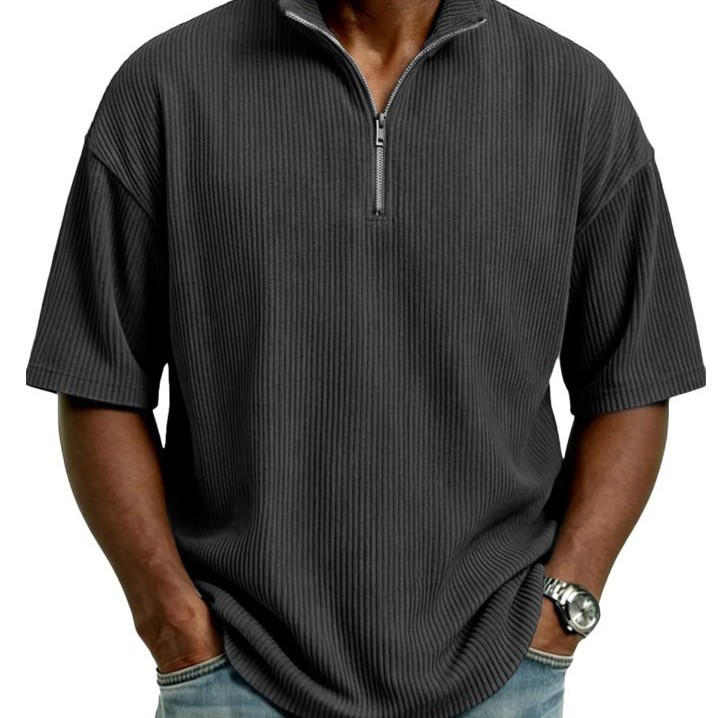 Blusa Masculina de Verão, Larga, Casual e de Cor Sólida com Trama Waffle