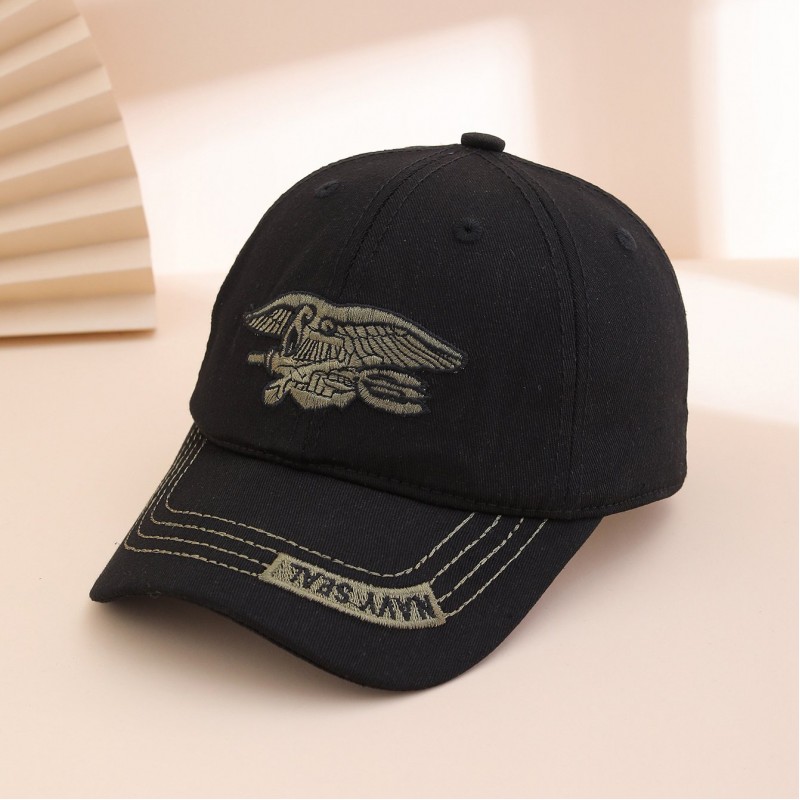 Boné Masculino com Bordado de Letras e Recortes, Estilo Militar de Primavera e Outono — Versátil para Ar Livre