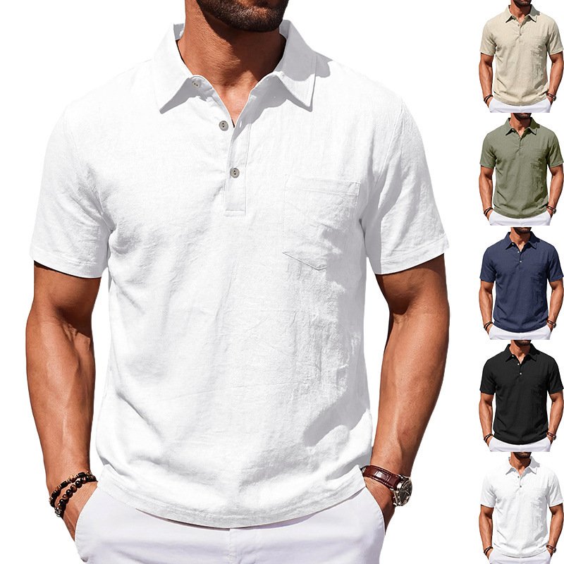 Camisa Polo Masculina de Linho para Praia, Corte Largo e Minimalista