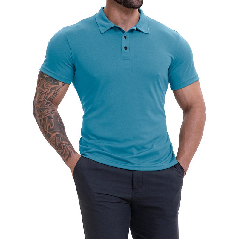 Camiseta Masculina Casual Respirável de Manga Curta com Gola Lapela, Combina com Tudo