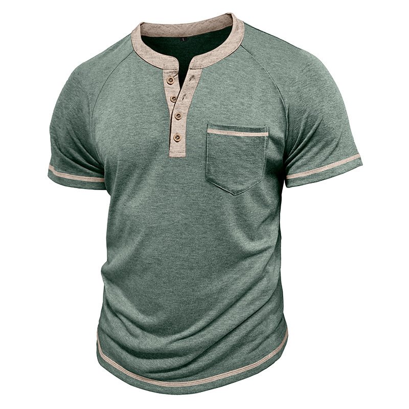 Camiseta Henley Vintage Masculina de Manga Curta com Botões