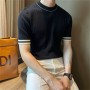 Camiseta de Tricô Masculina de Manga Curta em Ice Silk com Gola Redonda e Corte Ajustado