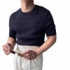 Blusa Masculina Casual de Tricô de Manga Curta, Cor Sólida