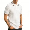 Camiseta de Tricô Masculina de Manga Curta com Gola Lapela e Listras Estilo Old Money