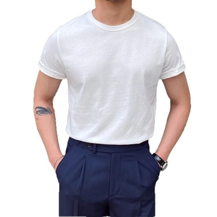Camiseta Masculina de Verão Estilo Dandy com Gola Pequena