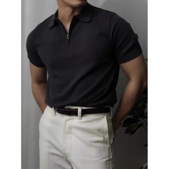 Camisa de Tricô Masculina de Verão, Manga Curta, Cor Sólida e Corte Ajustado