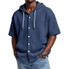 Blusa Casual de Manga Curta com Capuz e Trama Waffle, para Primavera e Verão