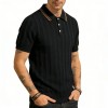 Camiseta de Tricô Masculina de Manga Curta com Gola Lapela e Listras Estilo Old Money