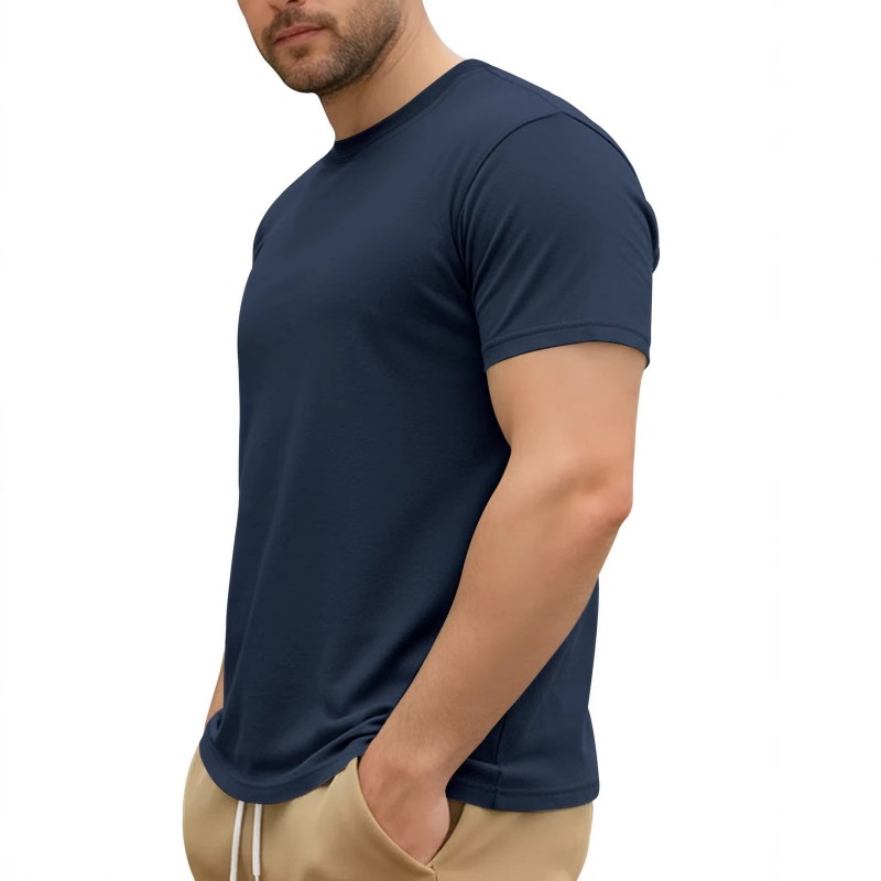 Camiseta Masculina Minimalista de Algodão, Gola Redonda e Manga Curta — Casual e Esportiva