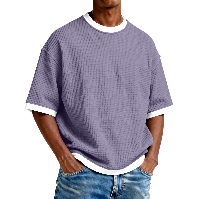 Camiseta Masculina Casual com Gola Redonda e Cores Contrastantes — Malha Leve de Algodão, Manga Curta, para o Dia a Dia