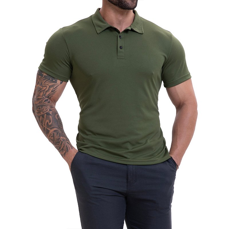 Camiseta Masculina Casual Respirável de Manga Curta com Gola Lapela, Combina com Tudo