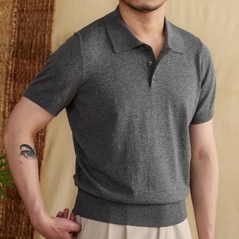 Camisa Polo Masculina Fina e Casual de Corte Ajustado para o Verão
