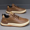 Sapatos Casuais Masculinos Respiráveis e Versáteis com Sola Macia, Amarração e Bico Redondo