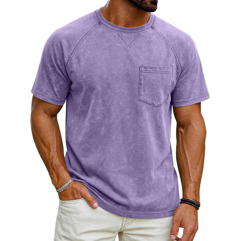 Camiseta Masculina Casual Retrô com Manga Raglan, Gola Redonda e Acabamento Envelhecido