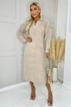 Oatmeal Knit Long Sleeve Collared Midi Dress