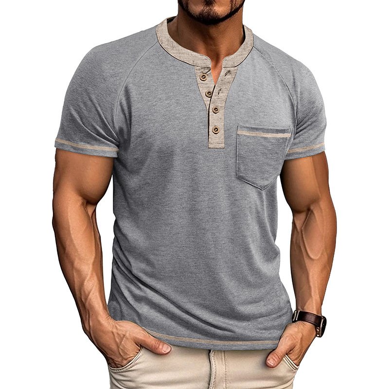 Camiseta Henley Vintage Masculina de Manga Curta com Botões