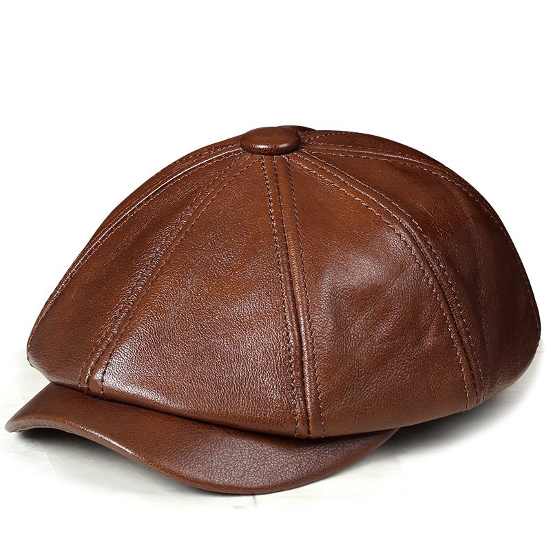 Chapéu Masculino de Couro Estilo Octogonal com Topo Arredondado