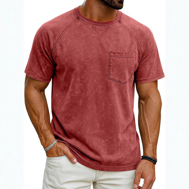 Camiseta Masculina Casual Retrô com Manga Raglan, Gola Redonda e Acabamento Envelhecido