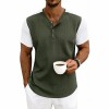 Camiseta Henley Masculina de Manga Curta, Corte Largo e Cores Contrastantes
