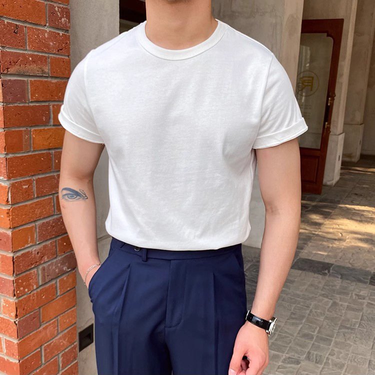 Camiseta Masculina de Verão Estilo Dandy com Gola Pequena