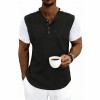Camiseta Henley Masculina de Manga Curta, Corte Largo e Cores Contrastantes